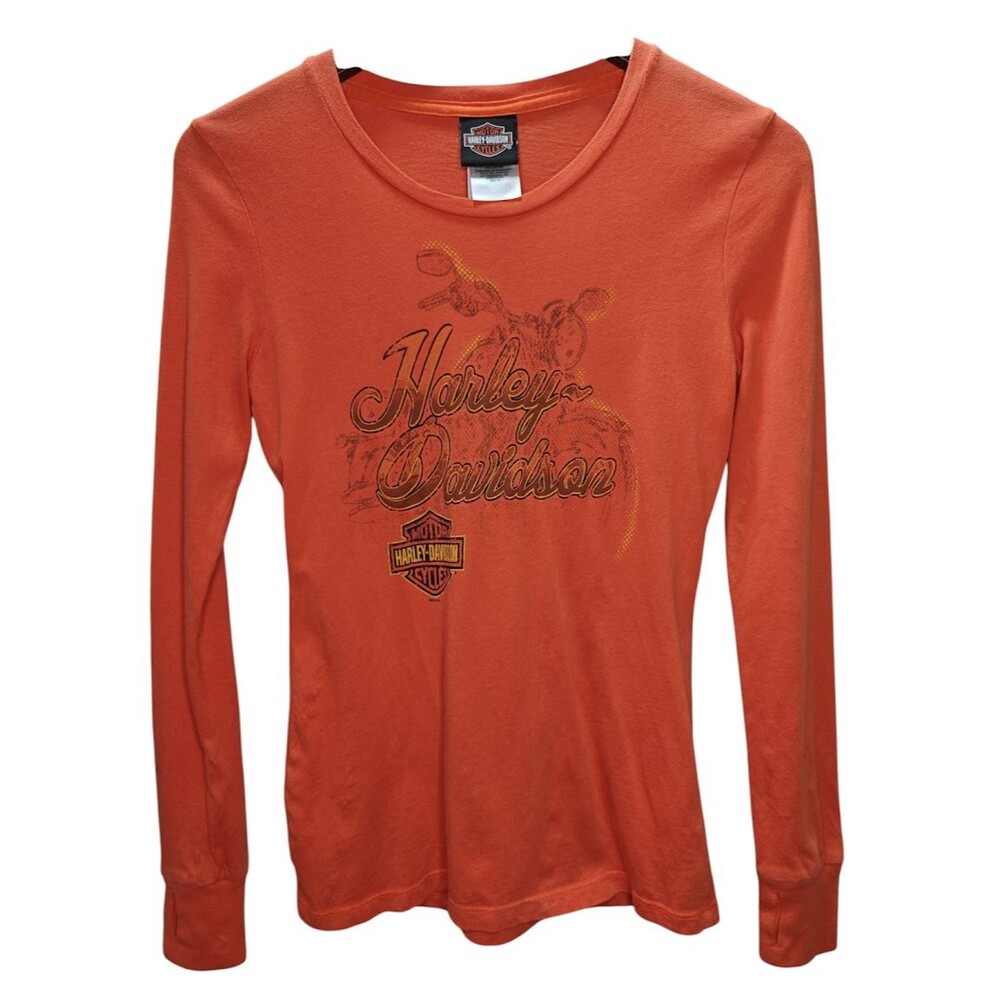Harley-Davidson Women’s Long Sleeve Shirt XS Orange Smoky Mountain Maryville TN
